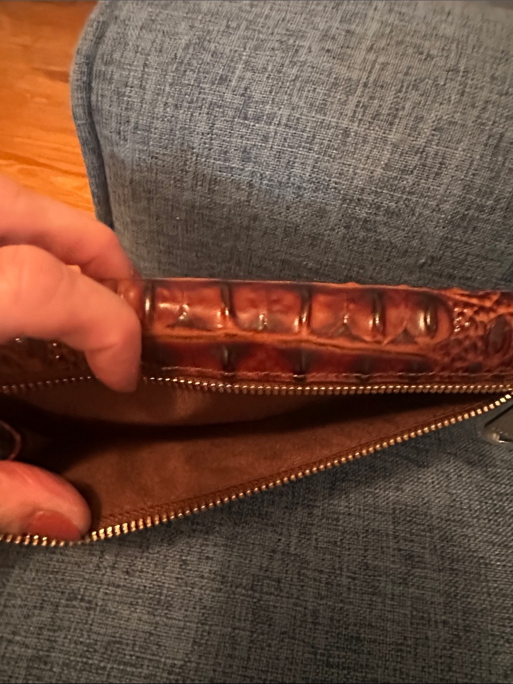 Brahmin Glossy Brown Croc-Embossed Leather Wallet - Picture 4 of 6